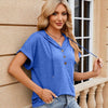 Ladies Summer Hooded Button Loose Short Sleeve T-Shirt Blouse, Size: XXL(Blue)
