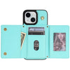 For iPhone 13 Three Fold Card Bag Phone Case with Long Lanyard(Mint)
