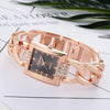 Square Dial Diamond Plated Hollow Alloy Bracelet Strap Quartz Watch for Women(Rose gold black surface)
