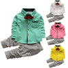 Boys Bow Tie Long Sleeve Top + Letter Print Pattern Pants Set, Kid Size: XL(White)
