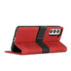 For Samsung Galaxy S21 5G Grid Stitching Leather Phone Case with Lanyard(Red)