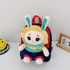 Kindergarten School Bag Plush Toy Children Cute Cartoon Backpack(With Hat Bunny Dark Blue)