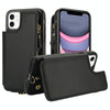 For iPhone 11 Double Flap Zipper RFID Leather Phone Case with Short Lanyard(Black)