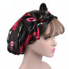 TJM-226 Ladies Satin Print Ribbon Bow Turban Hat Night Cap Silk Chemotherapy Hat Long Tail Braid Hat(Leopard)