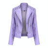 Women Short Leather Jacket Slim Jacket Motorcycle Suit, Size: M(Pale Lisianthus)