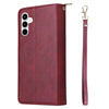 For Samsung Galaxy A35 5G 9-Card Slots Zipper Wallet Bag Leather Phone Case(Wine Red)