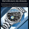 OLEVS 9967 Men Starry Sky Face Diamond Bezel Quartz Watch(Black Steel Strap)