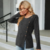 Autumn And Winter Round Neck Button Split Loose Long-Sleeved T-Shirt Top, Size: S(Black)