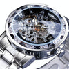 Winner Leisure Skeleton Diamond Luminous Pointer Watch Men Manual Mechanical Watch(Silver Belt Silver Shell Black Face)