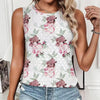 Women Spring Summer Round Neck Printed Vest T-Shirt Top, Size: XXL(Red Flowers On White)