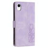 For iPhone XR Tulips Embossed Leather Phone Case with Lanyard(Purple)
