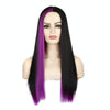 Fashion Medium Haircut Side Bangs Highlight Color Long Straight Wig(Black Volet)