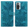 For Redmi Note 10 Pro 4G Lace Floral Embossed Magnetic Buckle PU Phone Case With Wrist Strap(Green)