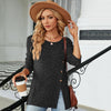 Autumn And Winter Round Neck Button Split Loose Long-Sleeved T-Shirt Top, Size: L(Black)