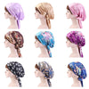 TJM-226 Ladies Satin Print Ribbon Bow Turban Hat Night Cap Silk Chemotherapy Hat Long Tail Braid Hat(Brown)
