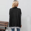 Women Long Sleeve Mock Neck Striped Knit Sweater Casual Tops, Size:L(Black)