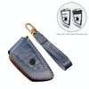 Hallmo Car Cowhide Leather Key Protective Cover Key Case for BMW Blade Style(Blue)