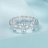 S925 Sterling Silver Platinum-plated Lucky Four-leaf Clover Ring, Size: 7(SCR1045)