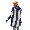 Women Striped Hooded Knit Cardigan Irregular Long-sleeved Sweater Jacket, Size: L(Blue and White)