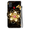 For Samsung Galaxy A21s Crystal Texture Colored Drawing Leather Phone Case(Gold Flower)