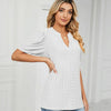 Women Summer Casual V-Neck Hollow Bubble Sleeve Loose T-Shirt, Size: XL(White)