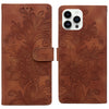 For iPhone 15 Pro Lace Floral Embossed Magnetic Buckle Leather Phone Case(Brown)