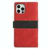 For iPhone 12 Pro Max Grid Stitching Leather Phone Case with Lanyard(Red)