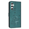 For Samsung Galaxy A56 5G Embossed Kitten Phone Leather Case with Lanyard(Dark Green)