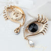 Fashion Angel Tears Brooch Pin Diamond Eyelash Corsage(Golden white diamond blue eyes)