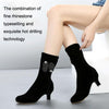 Autumn/Winter Latin Dance Shoes With Soft Velvet-Soled Mid-Heel Ankle Boots, Size: 35(Black)
