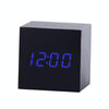 Multicolor Sounds Control Wooden Clock Modern Digital LED Desk Alarm Clock Thermometer Timer Black Blue