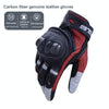 One Pair Genuine Leather Motorcycle Gloves with Carbon Fiber Hard Knuckle Touch Screen, Size:XL(Black)