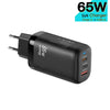 TE-65W GaN PD65W Dual USB-C+USB-A Laptop / Tablet AdapterEU Plug(Black)