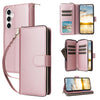 For Samsung Galaxy S23 FE 5G Nine-card Slots Zipper Wallet Bag Leather Phone Case(Rose Gold)