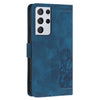 For Samsung Galaxy S21 Ultra 5G Tulips Embossed Leather Phone Case with Lanyard(Blue)