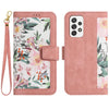 For Samsung Galaxy A73 5G Floral Pattern Leather Phone Case with Lanyard(Pink)
