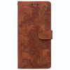 For iPhone 15 Pro Max Lace Floral Embossed Magnetic Buckle Leather Phone Case(Brown)