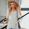 Autumn And Winter Round Neck Button Split Loose Long-Sleeved T-Shirt Top, Size: M(Light Grey)
