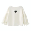 Autumn and Winter Warm Cute Puff Sleeve Top Heart-shaped Embroidered Sweatshirt Girls Tops, Height:100cm(White)