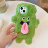 For iPhone 14 Pro Max 3D Magnetic Long Tongue Monster Plush Phone Case(Green)