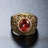 Retro Round Gemstone Carved Soldier Army Military Titanium Steel Ring for Men, US Size: 9, Diameter: 19mm, Perimeter: 59.8mm(Red)