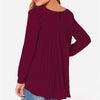 Women Chiffon Shirt Round Neck Long-Sleeved Slim Shirt, Size: XL(Wine Red)