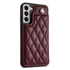 For Samsung Galaxy S21+ 5G Rhombic Dual Buckle Card Slots Phone Case with Lanyard(Wine Red)