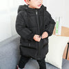 Winter Children Mid-length Thick Warm Down Jacket Cartoon Animal Ear Shape Hooded Cotton Jacket, Height:80cm(Black)