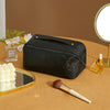 Retro PU Leather Cosmetic Bag Travel Toiletries Storage Bag(Black)