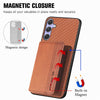 For Samsung Galaxy S25 5G Carbon Fiber Magnetic Card Wallet RFID Blocking Phone Case(Brown)