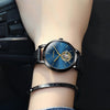 JIN SHI DUN 8812 Women Simple Hollowed Waterproof Automatic Mechanical Watch(Black Leather Strip Blue)