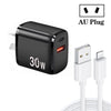 PD30W USB-C / Type-C + QC3.0 USB Charger with 1m USB to 8 Pin Data Cable, AU Plug(Black)