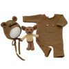 Newborn Photography Clothing Baby Knitted Jumpsuit + Hat + Mouse Doll Three-Piece Set(White)