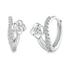 BSE752 Sterling Silver S925 White Gold Plated Smooth Lines Floral Zirconia Earrings